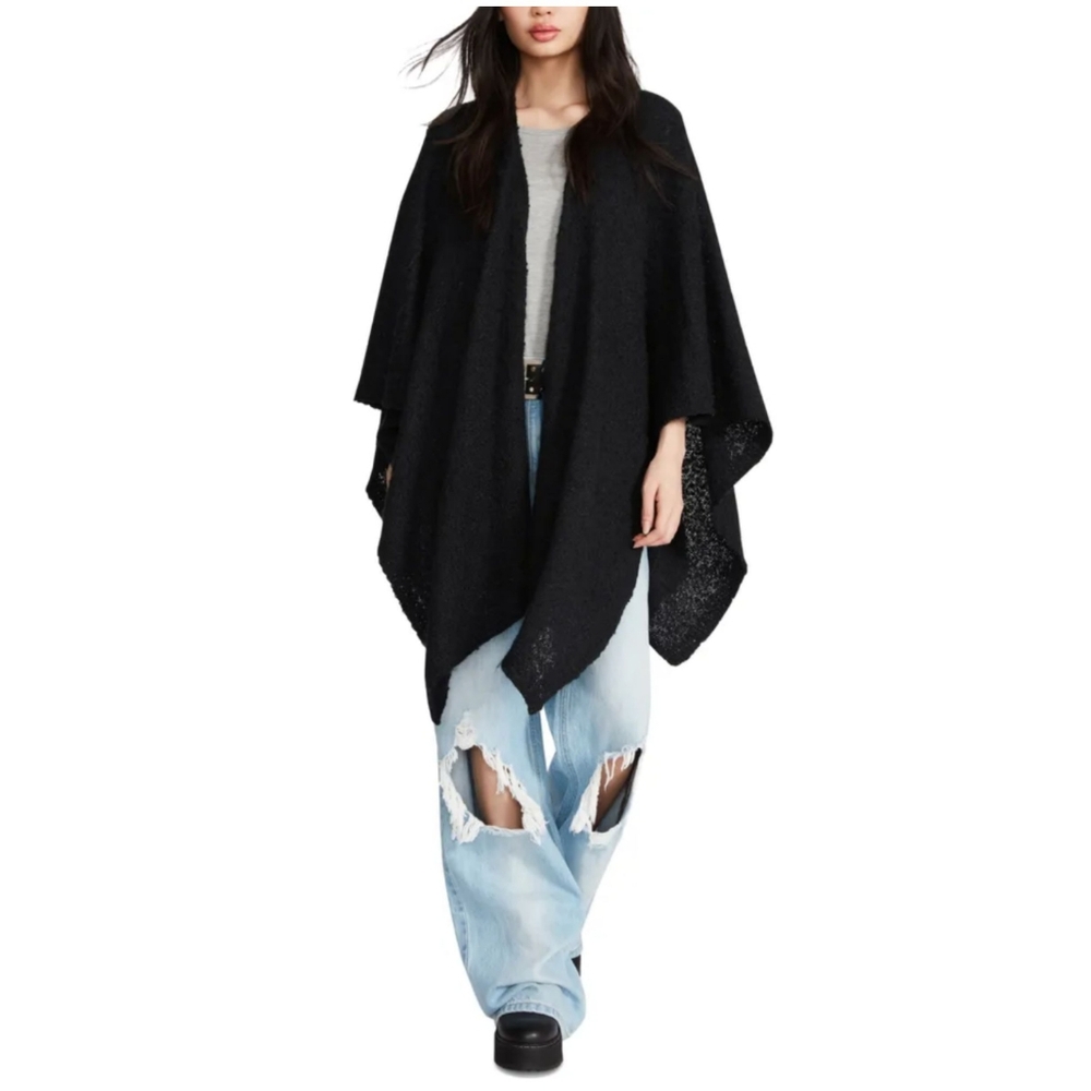 Steve Madden Black Boucle‎ Open Front Shawl